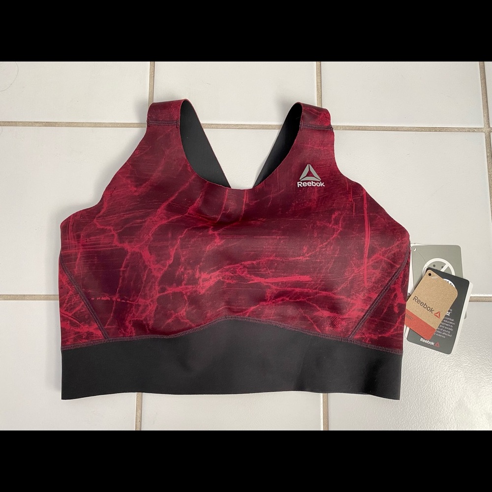 Reebok smooth grip red marble sports bra size L. NWT